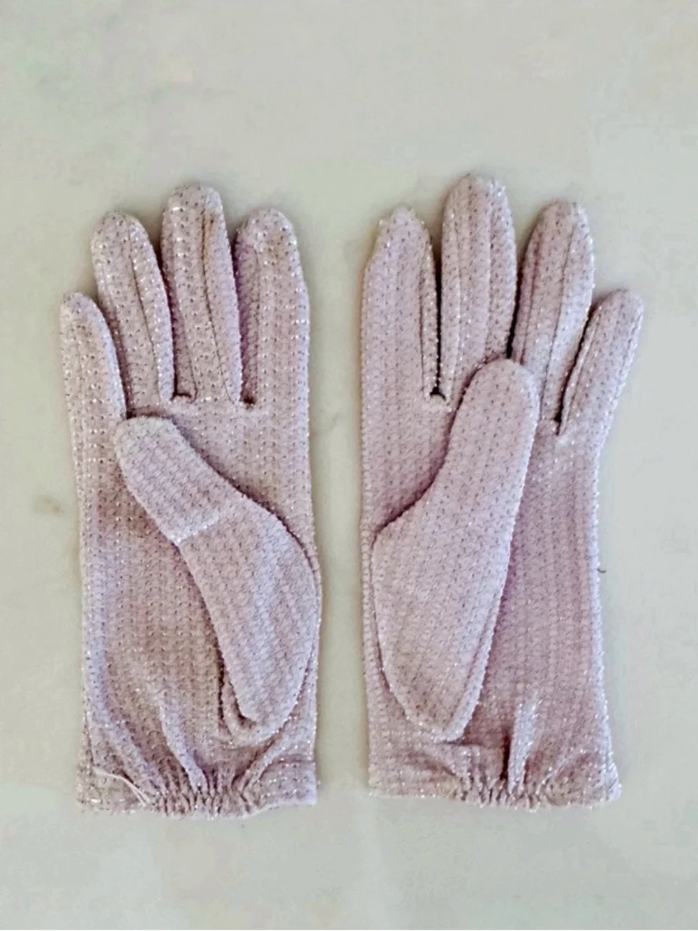 Vintage 1960s Glam Lavender Purple Silver Shimmer Knit Opera Dress Gloves